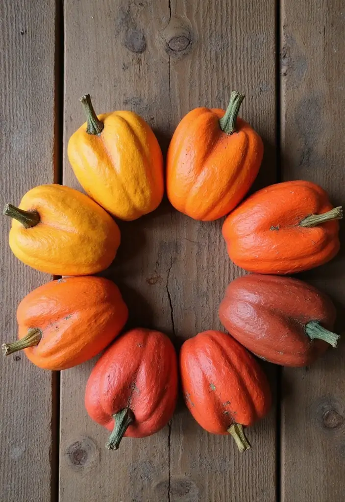 30 Wooden Pumpkin Painting Ideas for Rustic Fall Decor - 19. Gradient Color Wheels