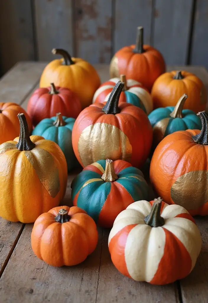 30 Wooden Pumpkin Painting Ideas for Rustic Fall Decor - 2. Bold Geometric Patterns