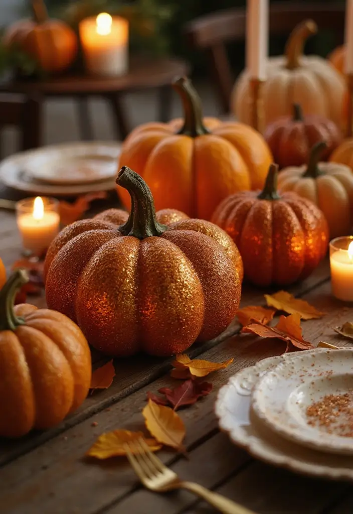 30 Wooden Pumpkin Painting Ideas for Rustic Fall Decor - 22. Glitter and Glam