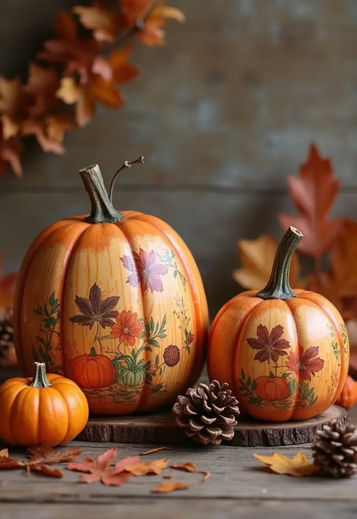 30 Wooden Pumpkin Painting Ideas for Rustic Fall Decor - 24. Decoupage Techniques