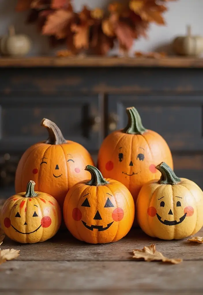 30 Wooden Pumpkin Painting Ideas for Rustic Fall Decor - 30. Pumpkin Family Portraits