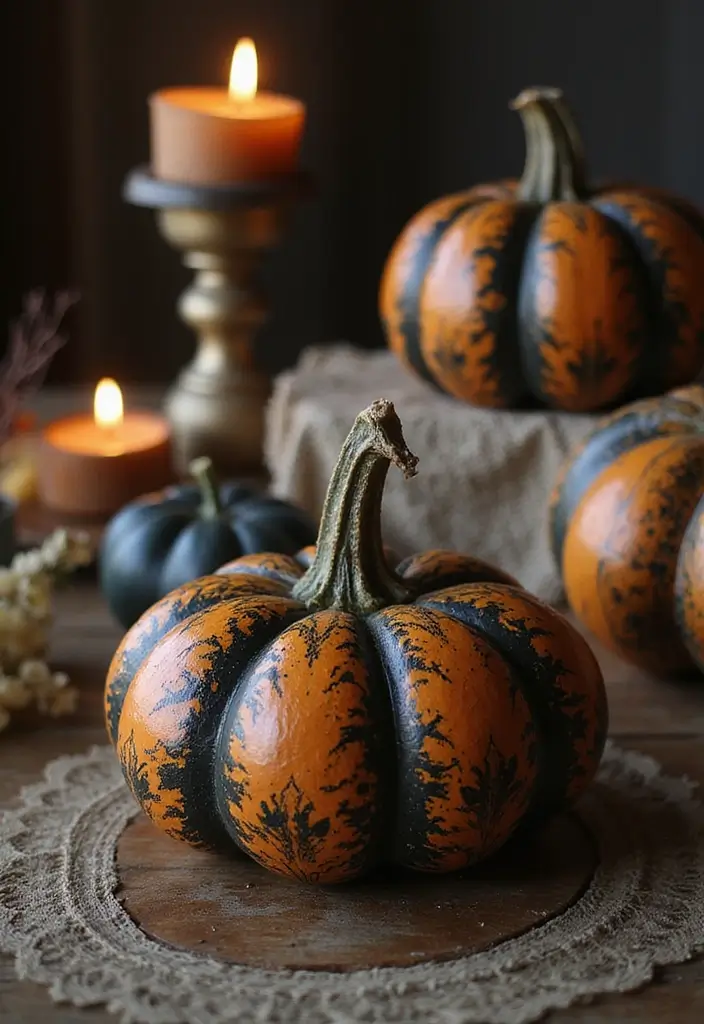 30 Wooden Pumpkin Painting Ideas for Rustic Fall Decor - 8. Vintage Style with Dark Colors