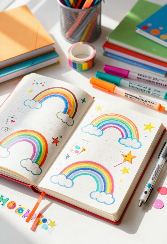 12 Cute Journal Ideas for Playful Sweet and Charming Designs 2 12 Cute Journal Ideas for Playful Sweet and Charming Designs - 2. Rainbow Dreams Journal 1