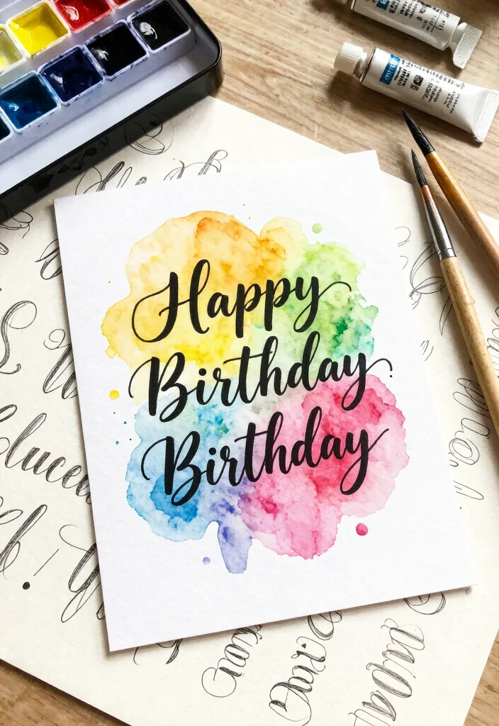 12 Pretty Birthday Card Ideas for Elegant Feminine and Stylish Designs 36 12 Pretty Birthday Card Ideas for Elegant Feminine and Stylish Designs - 6. Brush Lettering and Watercolor Blobs 1