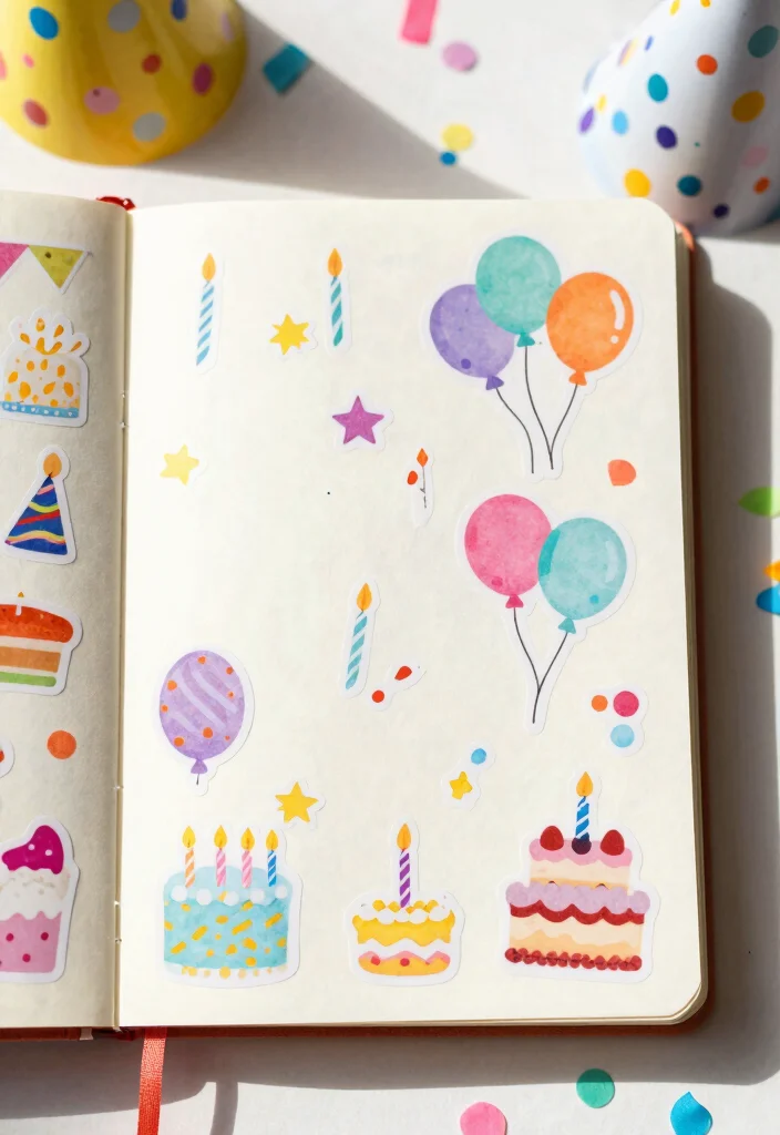 12 Sticker Journal Ideas for Fun Decorative and Low Effort Creativity 48 12 Sticker Journal Ideas for Fun Decorative and Low Effort Creativity - 8. Themed Party Sticker Journal 1