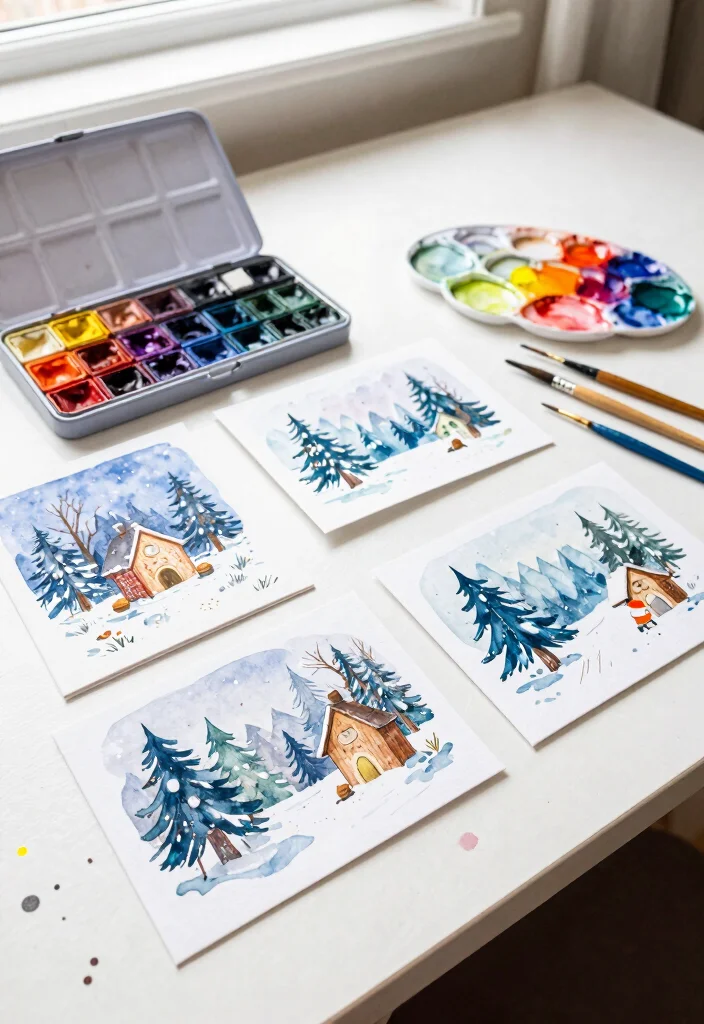 14 Christmas Card Ideas Handmade for Thoughtful Festive Holiday Greetings 13 14 Christmas Card Ideas Handmade for Thoughtful Festive Holiday Greetings - 3. Watercolor Winter Wonderland Cards 1