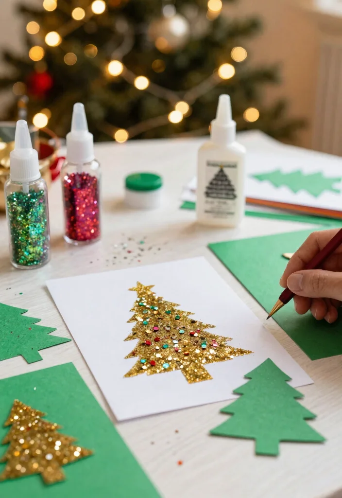 14 Christmas Card Ideas Handmade for Thoughtful Festive Holiday Greetings 37 14 Christmas Card Ideas Handmade for Thoughtful Festive Holiday Greetings - 7. Glittery Christmas Tree Cards 1