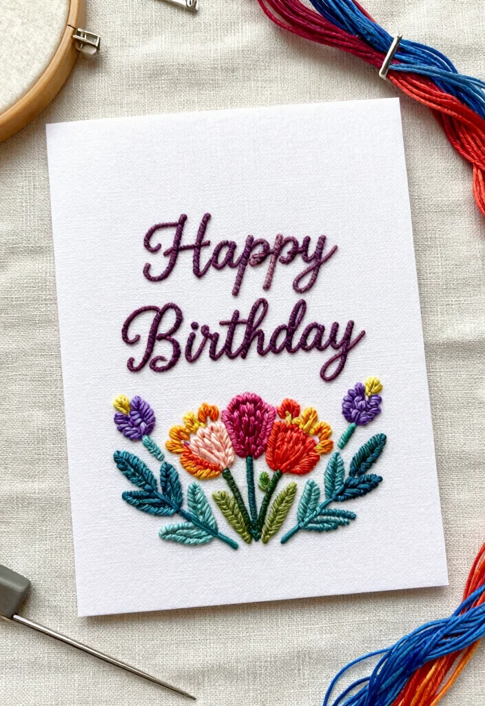 14 Happy Birthday Card Ideas Homemade for Creative Personal Celebrations - 11. Embroidered Cards 1